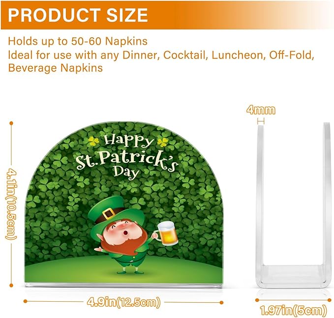 Napkin Holder Shamrocks Patrick Day Crystal Clear Acrylic Napkin Holders,Green Paper Napkin Holder Dining Table Dispenser for Kitchen Restaurant Home Decor Bar Accessories
