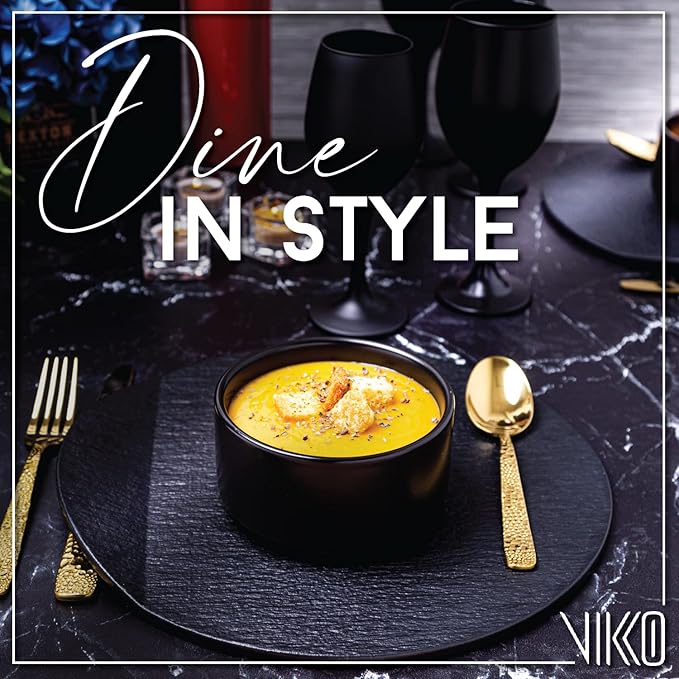 Vikko Modern Soup Bowls, Set of 6 Black Matte Porcelain Bowls, Large Size 22 oz Elegant Restaurant Style Soup Bowl Set, Microwave and Dishwasher Safe