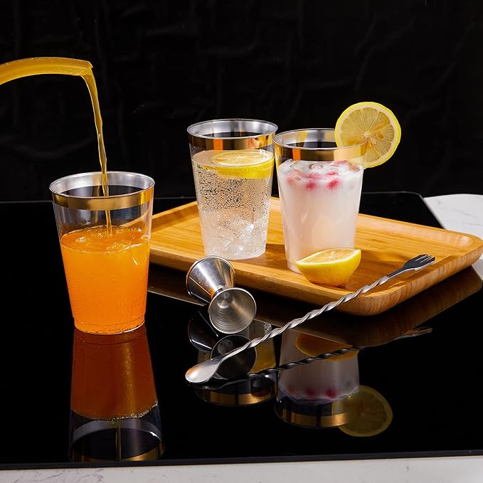 N9R 72PCS Gold Plastic Cups, 12OZ Clear Plastic Cups with Gold Rim, Disposable Cups Perfect for Parties, Wedding and Birthday