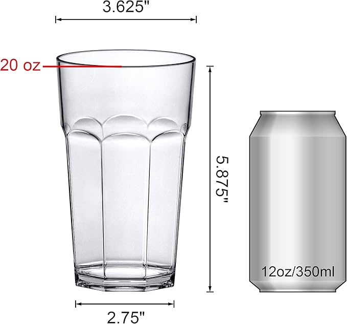 Amazing Abby - Affinity - 20-Ounce Plastic Tumblers (Set of 6), Clear Reusable Plastic Cups, Stackable, BPA-Free, Shatter-Proof, Dishwasher-Safe