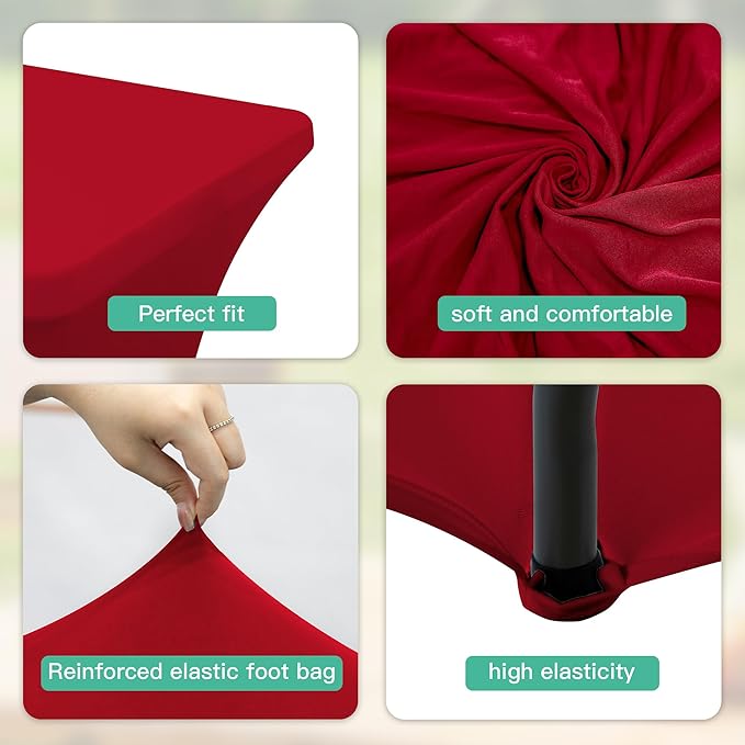 6FT Table Cloth for Rectangular Fitted Events Stretch Red Table Covers Washable Spandex Tablecloth Protector for Party, Wedding, Cocktail, Banquet, Festival