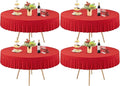 4 Pack Red Spandex Round Tablecloths for 72in Table, Stretchy Fitted 6FT Round Table Cloths, Wrinkle Free Table Cover with Skirt for Wedding Birthday Party Bridal Shower Banquet
