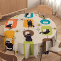 Bohemian Black Cat Round Tablecloth, Rustic Vintage Mid Century Geometric Tablecloth for Home Party Dining Room Kitchen Decor 60Inch(152cm)