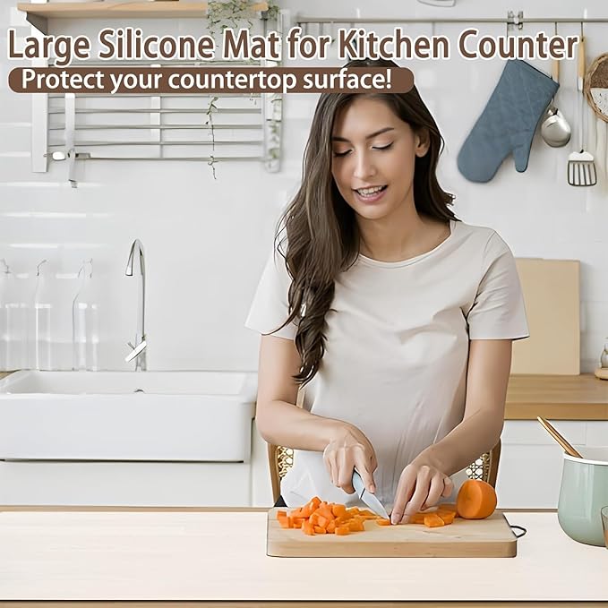 Silicone Mats for Kitchen Counter, 48"x32"(120cmx80cm) Large Heat Resistant Mat Kitchen Island Waterproof Countertop Protector Mat Nons-slip Extra Large Counter Mat, Dark Green