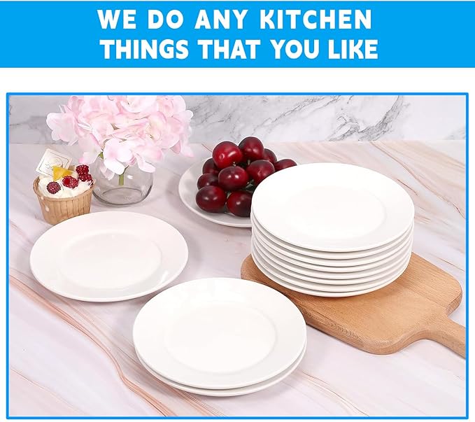 12 Pcs Porcelain Dessert Plates, 6 Inch White Appetizer Plates, Ceramic Salad Plate Set, Small White Plate for Appetizers Snack Cake Bread, Microwave Oven and Dishwasher Safe