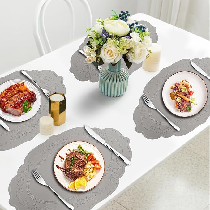Silicone Placemats Set of 4, Oval Heat Resistant Non-Slip Table Mat, Waterproof Silicone Placemat, Insulating Placemats, Easy to Clean Table Placemats by Siliconty(4, Comb)