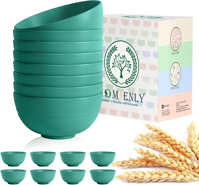 Homienly Wheat Straw Bowls, Cereal Bowls, Plastic Bowl Alternative, Set of 8, Unbreakable Microwave Safe Bowls for Soup, Salad, Dinner, Cereal, Snack, Dishwasher Safe for Kitchen, Party (Green, 26 OZ)