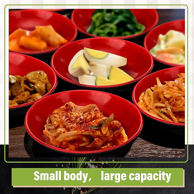 Hushee 25 Pcs Dipping Bowls Soy Sauce Dishes Dipping Sauce Cups Serving Plate Set Black Red Side Small Dish Pinch Bowls for Condiment, Soy, BBQ, Desserts(Round)