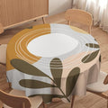 Boho Mid Century Round Tablecloth, Bohemian Abstract Modern Leaves Tablecloth for Home Party Dining Room Kitchen Decor 50Inch(127cm)