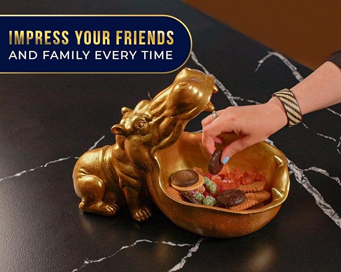 Comfify Hip Hippo Resin Figurine – Funky Hippopotamus Sculpture with Open Bowl Design for Snacks, Keys, or Trinkets – Decorative Holder with Elegant Golden Finish – Playful Accent for Modern Decor