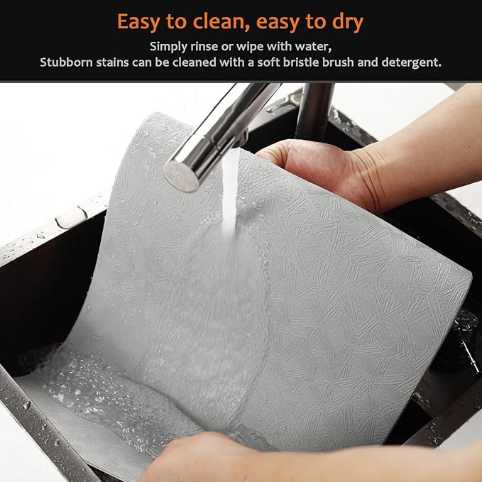 Vinyl Placemats Set of 6 Faux Leather 100% Waterproof Wipeable Washable Place Mats Heat Resistant Easy Clean Non-Slip Table Mats for Indoor Outdoor. (6, Light Gray)