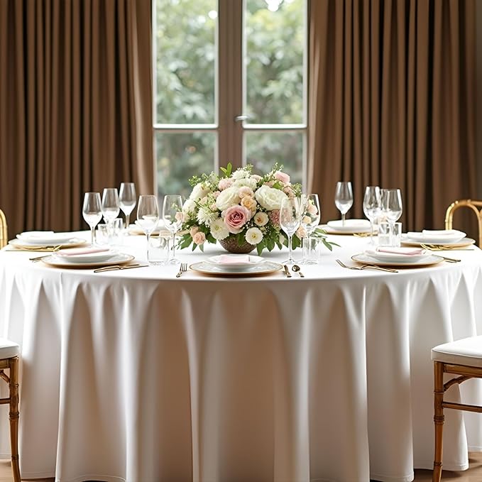 8 Pack Round Tablecloth 90 Inch White Table Cloth for Round Tables, Washable Polyester Tablecloth Stain and Wrinkle Resistant Decorative Table Cloth for Wedding Party Dining Banquet