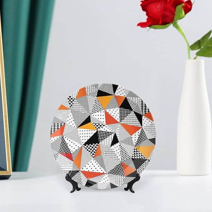 Decorative Plates, Abstract Decor Print Ornament, Fashionable Polygonal Artwork Panes Craft Projects, 6 Inch, Kitchen Wall Decor, Multy