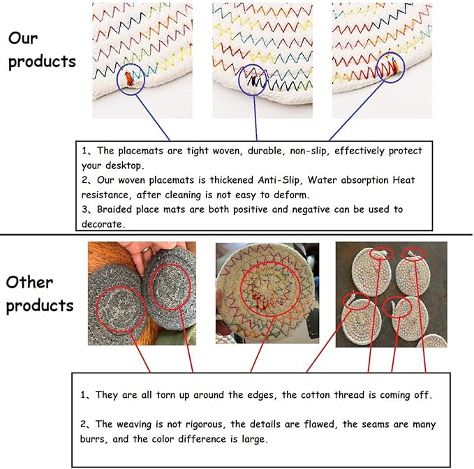 4 Pack Oval Woven Placemats, Gray Cotton Rope Braided Placemats with 4 Pack Round Fabric Coasters, Heat-Resistant Non-Slip Cotton Table Mats Charger Plates for Table Decoration (Gray)