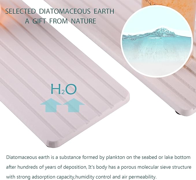 2 PCS Water Absorbent Diatomite Coasters (10.2" x 4"), Grooved Design, Water Absorbing Stone Used for Hand Soaps & Plants & toiletries in The Modern Home
