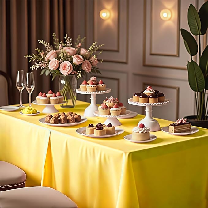 54 Inch X 200 Feet Plastic Table Cover Roll with Convenient Slide Cutter, Disposable Plastic Table Cloth Roll with Cut-to-Size Design for Weddings, Banquets, Parties (Yellow)