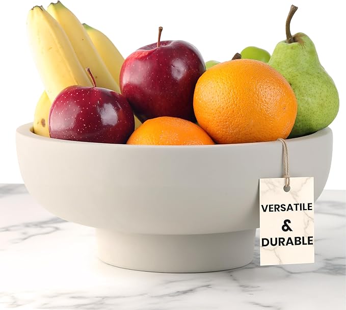 Handmade Concrete Bowl - 10x5x4.25 Inch Decorative Centerpiece Bowl for Fruits, Coffee Table, Kitchen Counter, Entryway or Shelf - Modern Minimalistic Decor (Light Gray)