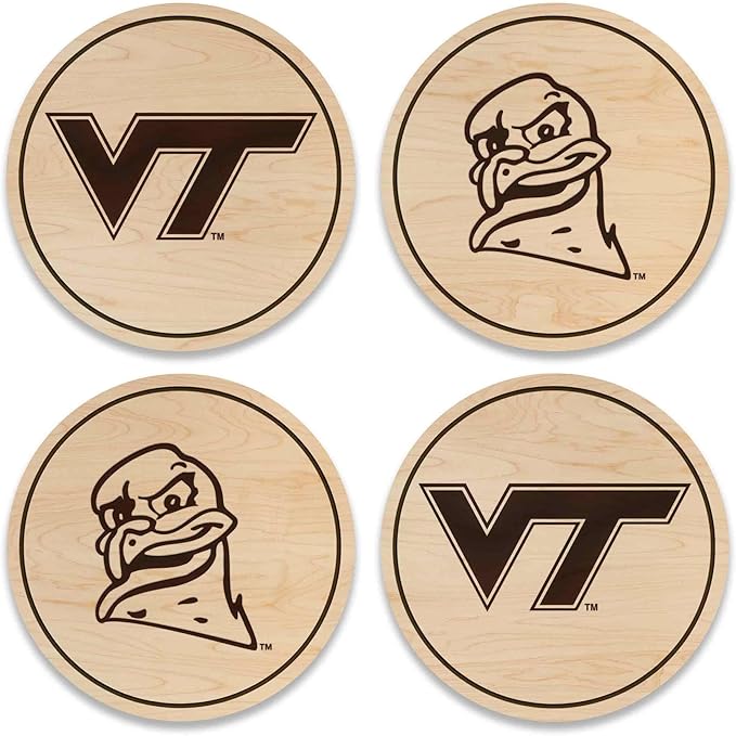 LazerEdge Virginia Tech Hokies Wooden Coaster Set - Maple Wood - Officially Licensed Product - 4-Pack