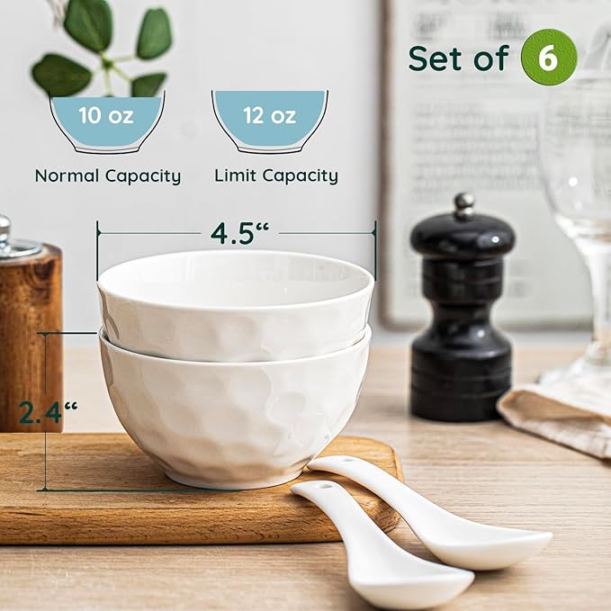 HOMBENE Porcelain Soup Bowls, 4.5 Inch Ice Cream Bowl, Kitchen Bowl Set, Fruit Bowls, Microwave and Dishwasher Safe, Set of 6