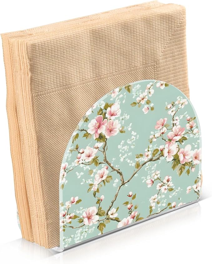 Spring Blossom Flowers Background Napkin Holder for Table Kitchen Decor Acrylic Hearts Paper Napkin Holders for Tissue Dining Room Indoor Outdoor Party Holiday Accessories
