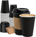 50 Pack 12 oz Disposable Coffee Cups with Lids and Sleeves, Sturdy Paper Cups for Hot/Cold Drinks, Leak-Proof To Go Coffee Cups with Lids for Home, Café, Events, Office, Black