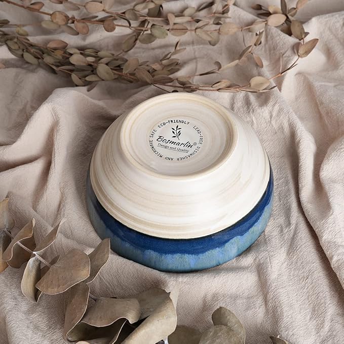 Bosmarlin Small Ceramic Dessert Bowls, 16 Oz, Set of 6, Dishwasher and Microwave Safe, For Cereal, Ice Cream, Soup, Salad, Rice (Deep blue, 16 Oz)