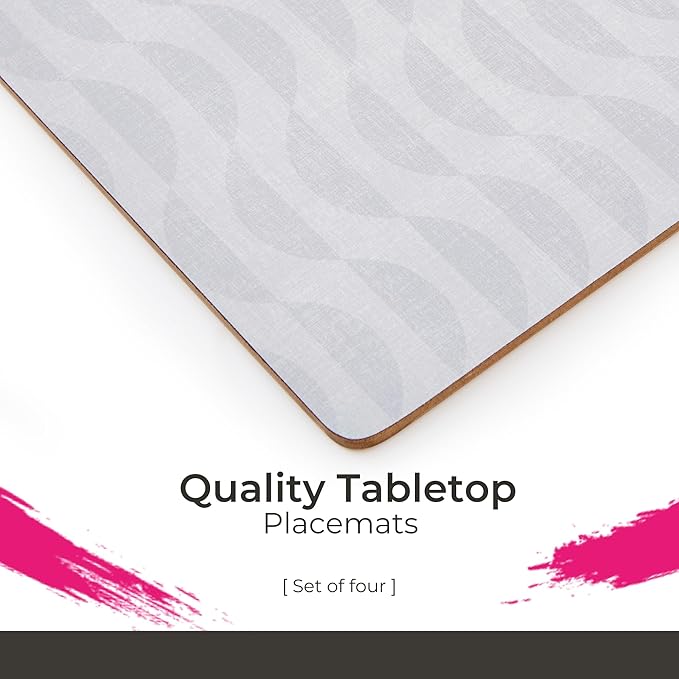 Pimpernel Eclipse Storm Grey Placemats, Set of 4 – (15.7" x 11.7") Elegant, 5mm Cork-Backed Dining Mats with Heat & Stain Resistant Lacquer Finish, Durable Protective Table Accessories