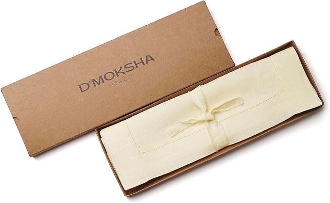 D'Moksha Homes Cream Linen Cloth Placemats Set of 4-100% Pure Linen Hemstitch Placemats 14 x 19 Inch - Classic Hemstitch Table Place Mats for Spring, Easter - Handcrafted and Machine Washable