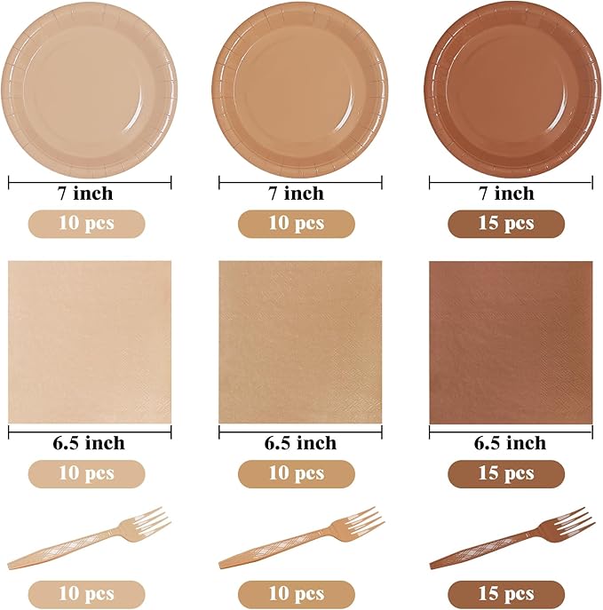 Serves 35 Guests Gradient Brown Plates and Napkins Party Supplies,7" Gradient Brown Birthday Dessert Paper Plates and Napkins,Disposable Party Dinnerware for Wedding,Graduation