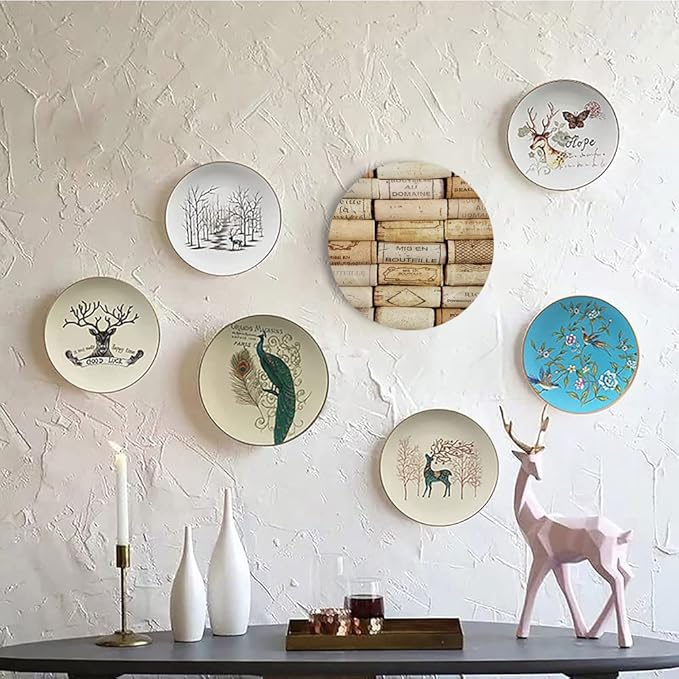 Ceramic Display Plate, Winery Ceramic Hanging Decorative Plate, Different Wine Corks Arranged in Line Collections, 10 Inch, Household Custom Ceramic Plate, Ivory Pale Brown