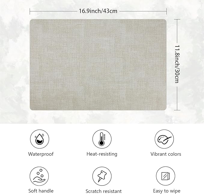 Placemats Set of 6 Faux Leather Heat Resistant Tables Mats Waterproof Oilproof Wipeable Reversible Anti-Slip Place Mats for Kitchen/Dining/Party/Outdoor 11.8" x 16.9", Cream White