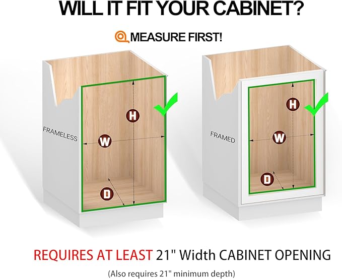 Pull Out Cabinet Organizer (20" W x 21" D), Put Out Shelves for Kitchen Cabinets, Roll Out Drawers Heavy-Duty Metal Sliding Shelf, Bottom Mount