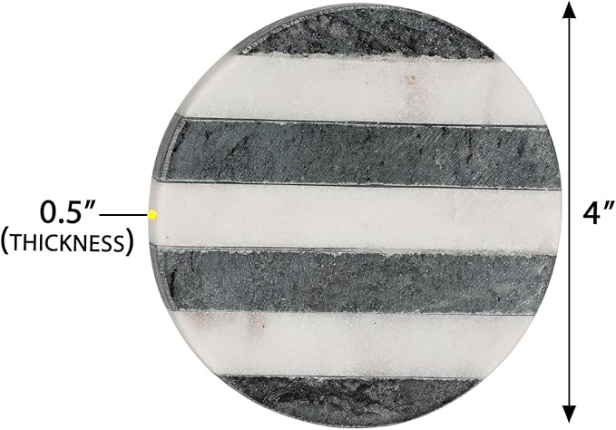 GoCraft White Marble Coasters with Green Striped Inlay – Set of 6 Round Handcrafted Drink Coasters – Elegant Stone Coasters for Beverages, Wine, Coffee, and Bar Glasses – Tabletop Protection