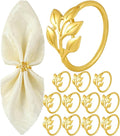Gold Napkin Rings Set of 12, Shiny Zinc Alloy, Durable Polished Leaf Shaped Napkin Rings Fits Any Beautiful Table Decor for Christmas, Wedding, Party, Gift Idea for Elegant Table Settings