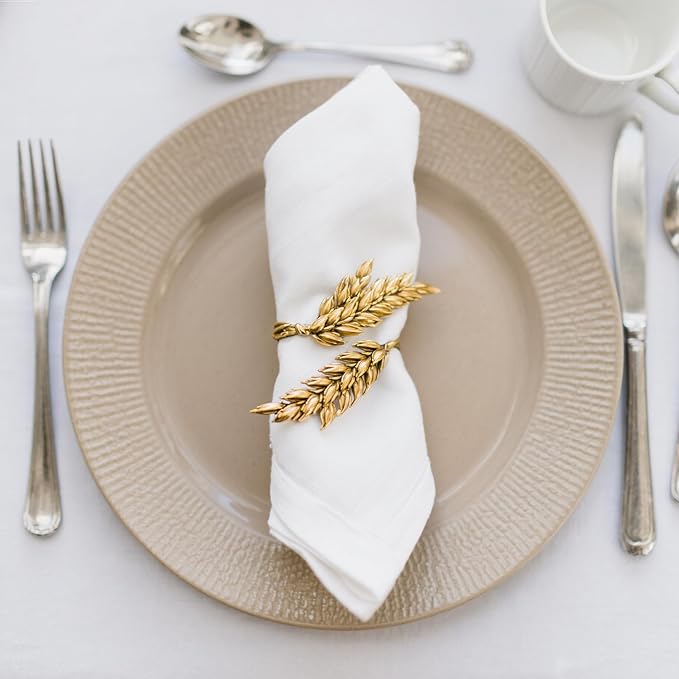 Napkin Rings 10Pcs Metal Gold Napkin Rings, Wheat Ear Shape Napkin Holder for Party, Family Dinner Wedding, Table Decorations (Gold, 10 Pcs)