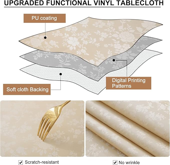 Smiry Rectangle Table Cloth, Waterproof Heavy Duty Vinyl Tablecloths, Wipeable Washable Table Cover for Kitchen and Dining Room (Beige, 60" X 126")
