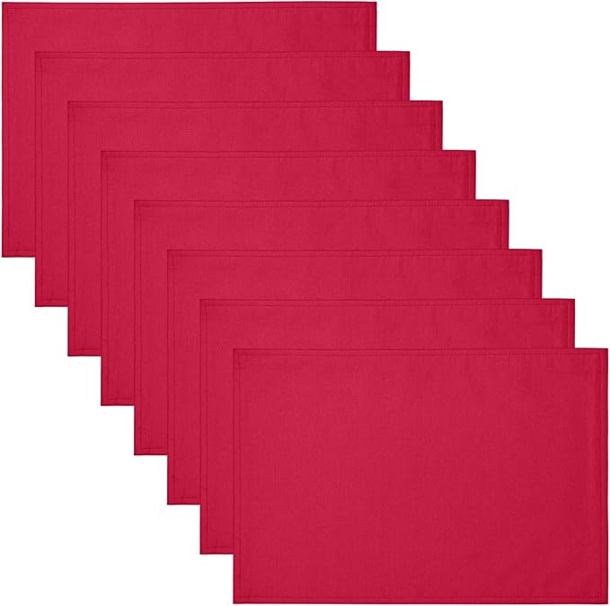 Cloth Place Mats Set of 8–Reusable Rectangular Waterproof Fabric Polyester Washable Wipeable Heat Resistant Linen for Kitchen Dining Dinner Restaurant Wedding Table(DarkRed/13x19 Inch)