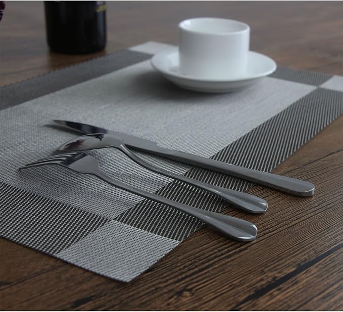 Placemats Set of 4 Washable Easy to Clean Woven Vinyl Placemats for Kitchen Table Woven Table placemats Mats 12x18 inches (Grey)