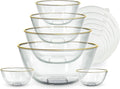 COOK WITH COLOR 12 Pc Glass Mixing Bowl Set with Lids – Borosilicate Glass Nesting Bowls for Cooking, Baking and Meal Prep, Gold Rim