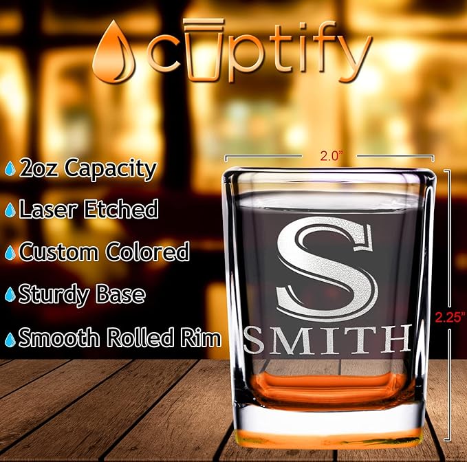 Personalized Square Shot Glasses Set of 50 Orange Bottom 2oz Engraved Initial and Name Custom Gifts, Weddings, Birthdays, Party, Event, Decorations