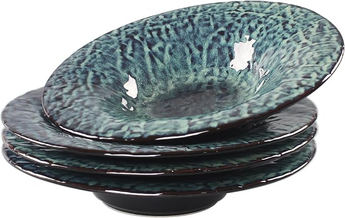 Ceramic Pasta Bowls, 6.8 oz Pasta Plates, Reactive Glaze Pasta Bowl Set of 4, Large Wide Serving Bowls for Salad, Dessert, Fruit, Microwave & Dishwasher, Oven Safe