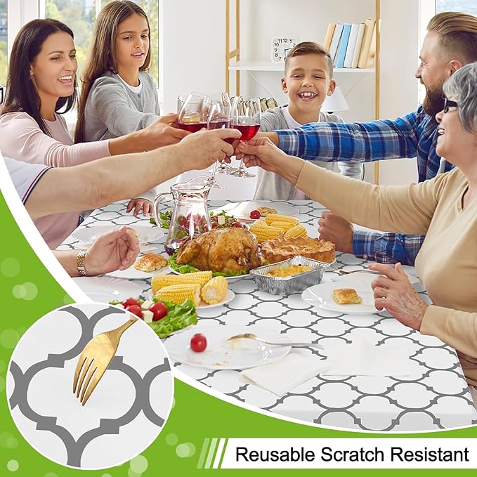 Smiry Rectangle Table Cloth, Waterproof Vinyl Tablecloth with Flannel Backing for Rectangle Tables, Wipeable Spillproof Plastic Tablecloths for Dining, Camping, Indoor and Outdoor (54"x108", White)