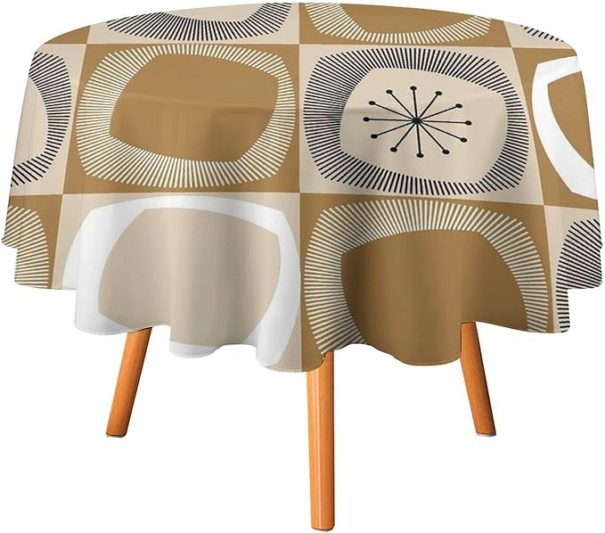 Mid Century Round Tablecloth, Retro Geometric Colorful Squares Abstract Boho Vintage 50s 60s Tablecloth for Home Party Dining Room Kitchen Decor 60Inch(152cm)