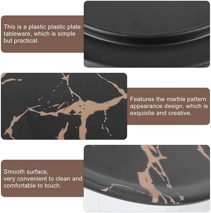 VALICLUD Creative Marble Pattern Steak Plate 10.2-inch round Imitation Porcelain Western Dinnerware Snack Dessert Tray for Household Dining and Entertaining