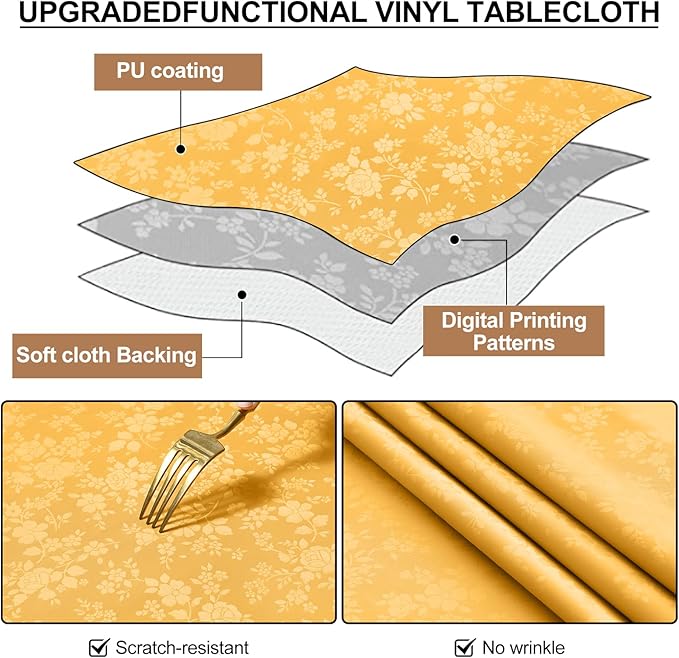 Smiry Round Table Cloth, Waterproof Heavy Duty Vinyl Tablecloths, Wipeable Washable Table Cover for Kitchen and Dining Room (Mustard Yellow, 70" Round)