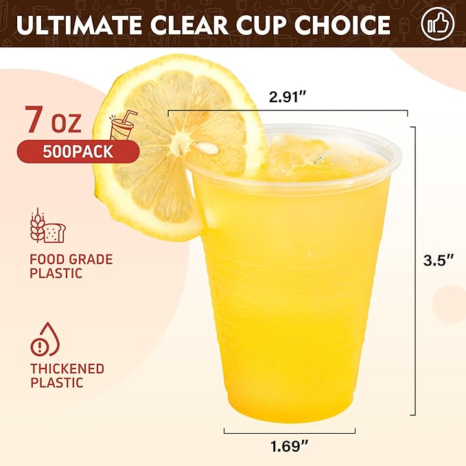 YEEHAW 7 oz Plastic Cups, 500 Pack - Clear Disposable Drinking Water Cups for Cold Beverages, Ideal for Party