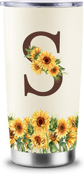 Sunflower Gifts for Women - Personalized Christmas Gifts for Women - Birthday Gift for Woman - Mothers Day Gift for Mom - Monogrammed, Initial 20oz Travel Cup Insulated Tumbler with Lid, S