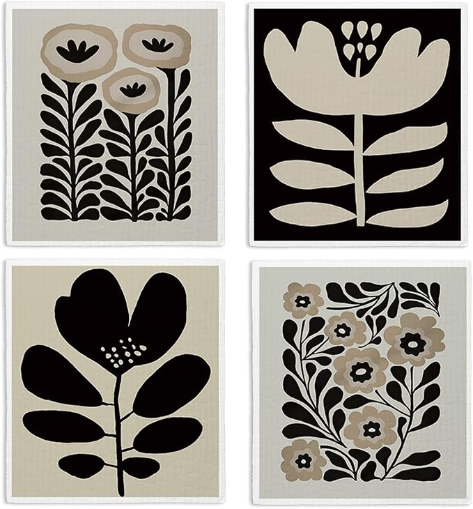 Swedish Dishcloths for Kitchen, Vintage Floral Swedish DishCloths, Papaya Reusable Paper Towels Washable Sponge Cloths, 4 Pcs Dish Towels for Kitchen Party Home Housewarming Cleaning Cloths