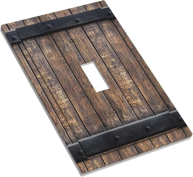 Decorative Light Switch Cover Rustic Barn Door Vintage Country Wood Board 1 Gang Wall Plate Cover Single Toggle Outlet Covers Switchplate Electrical Faceplate for Farmhouse Cabin Decor（2 Pack）