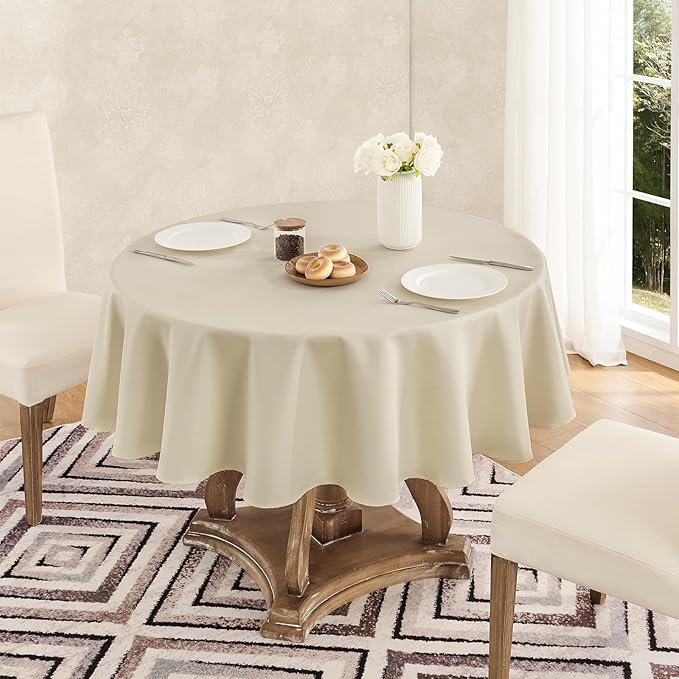 Tablecloth Linen Textured Waterproof & Stain Resistant Table Cloth Wrinkle Free Decorative Fabric Farmhouse Table Cover for Dining/Party/Buffet/Wedding, 60 x 60 Inch, Beige